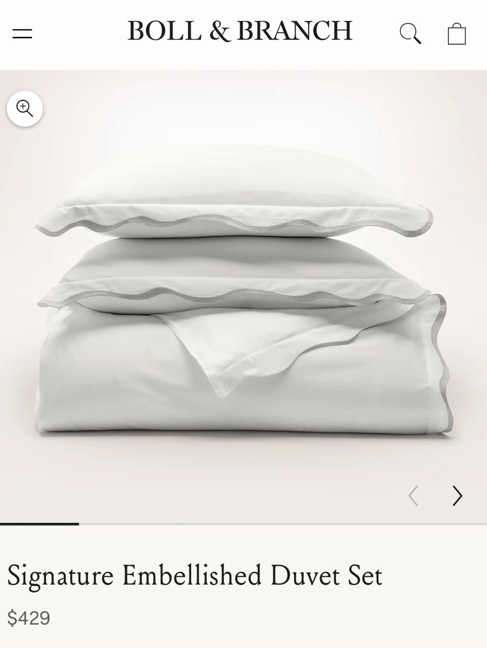 Boll & Branch Signature Embellished Duvet White/Mist Queen